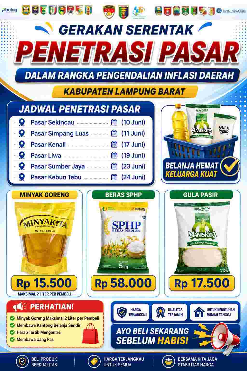 Tekan Inflasi, Pemkab Lampung Barat dan Bulog Gelar Penetrasi Pasar di 6 Kecamatan