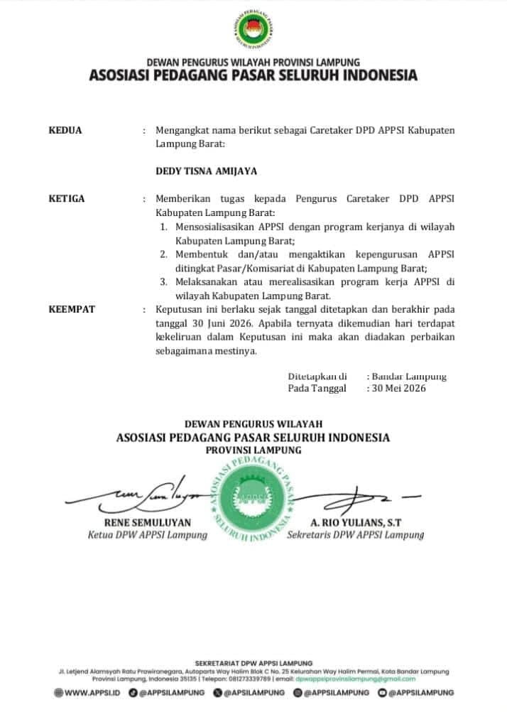APPSI Lampung Barat Resmi Dibentuk, Dedy Tisna Amijaya Dipercaya Jadi Caretaker