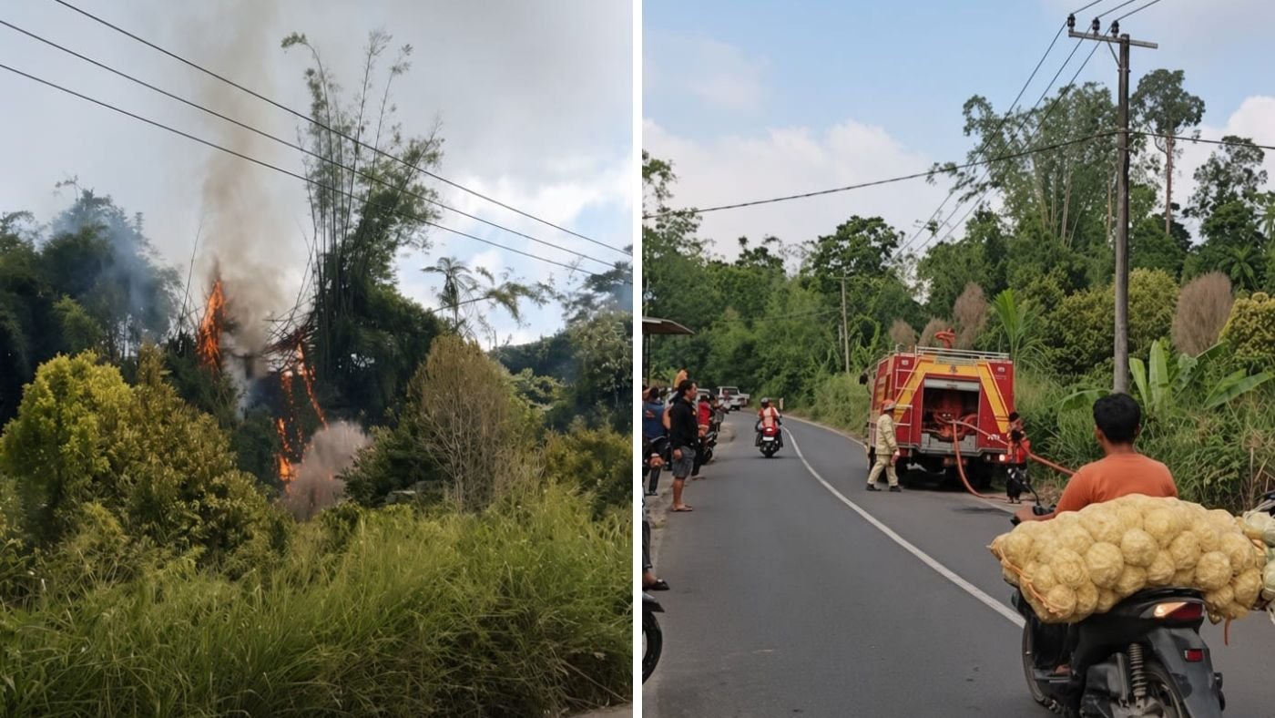 Rumpun Bambu Terbakar di Padang Cahya, Warga Panik dan Hubungi Damkar