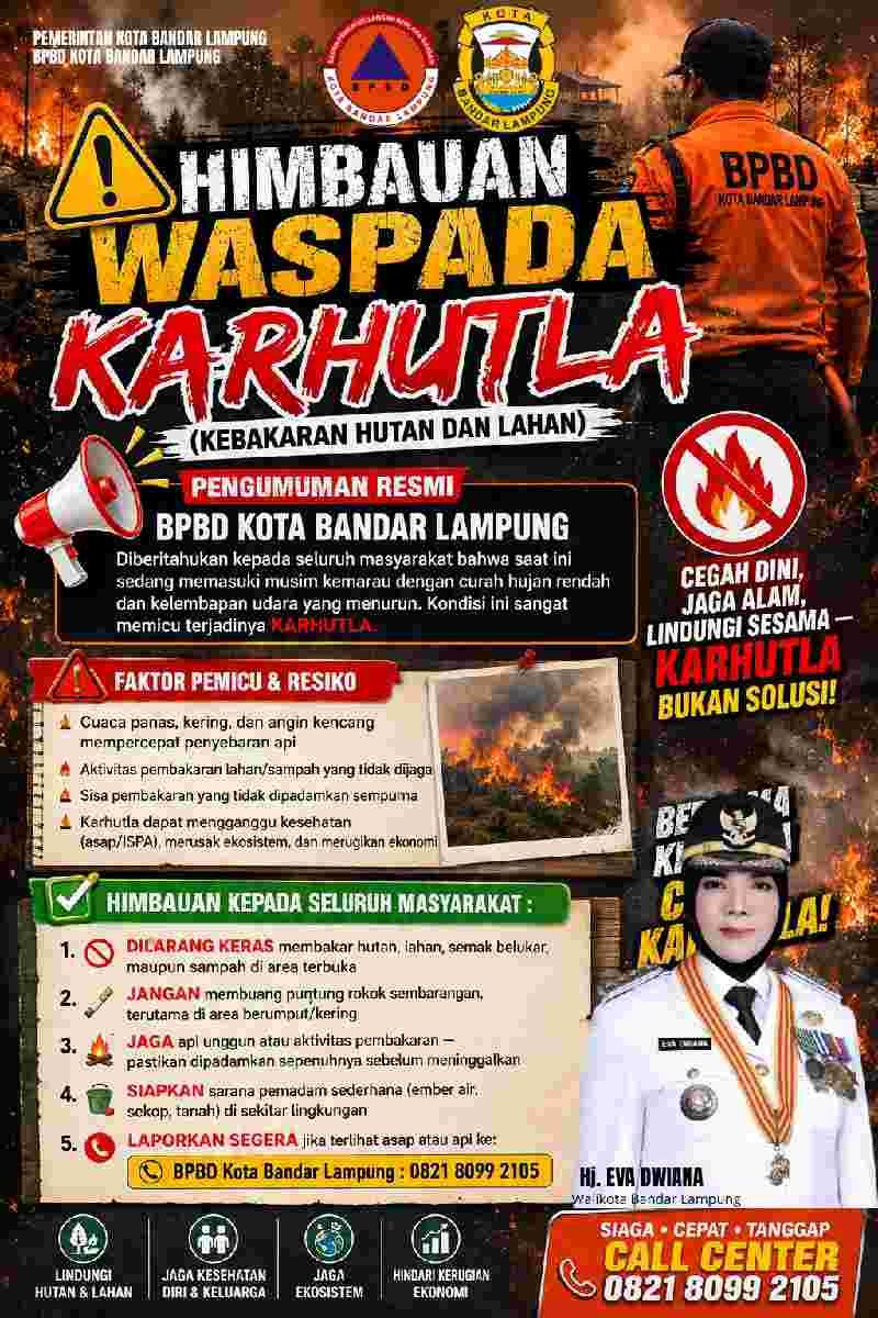 BPBD Bandar Lampung Imbau Warga Waspada Karhutla Saat Musim Kemarau