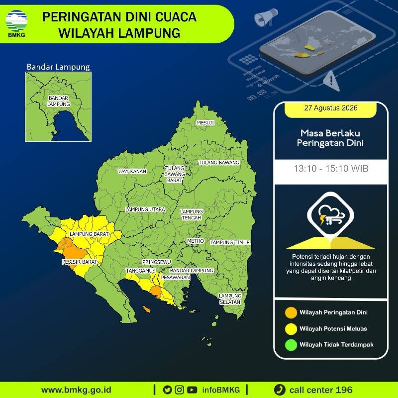BMKG Lampung Perbarui Peringatan Dini Hujan Lebat Disertai Petir