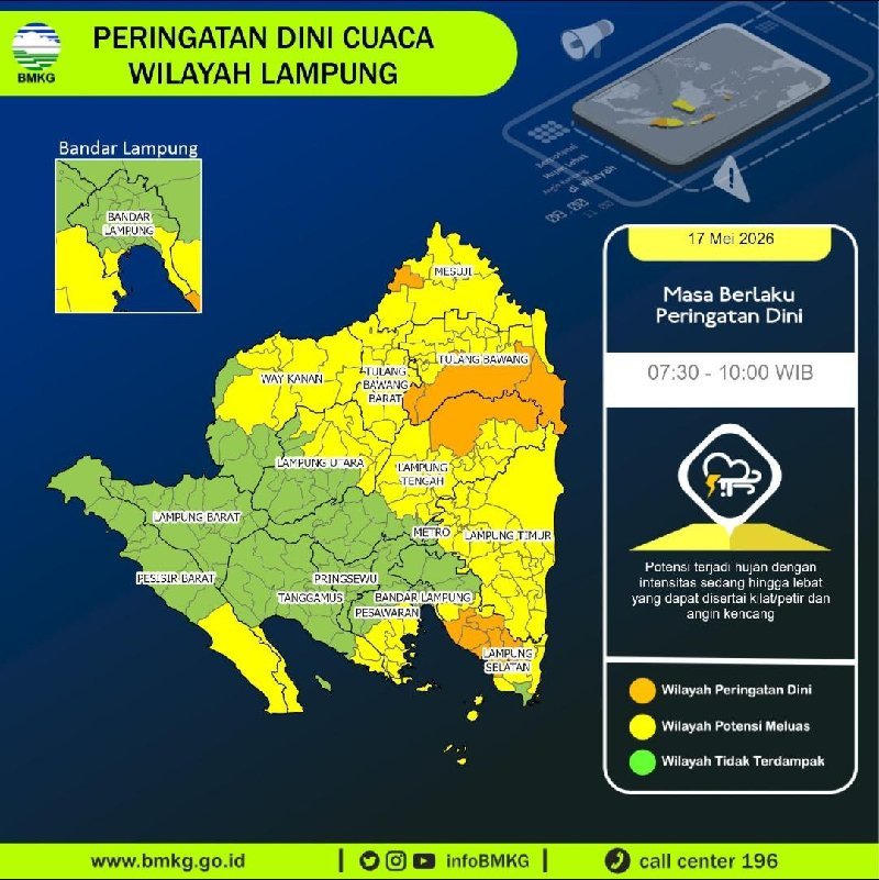 BMKG Sebut Cuaca Buruk Berpotensi Terjadi Seharian di Wilayah Lampung