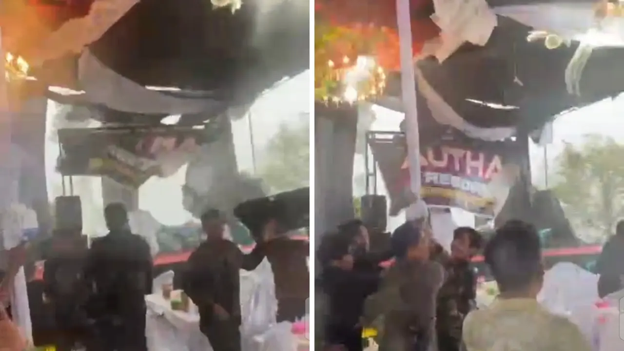 Hujan Deras dan Angin Kencang Terjang Hajatan di Pagardewa, Tarub Nyaris Roboh