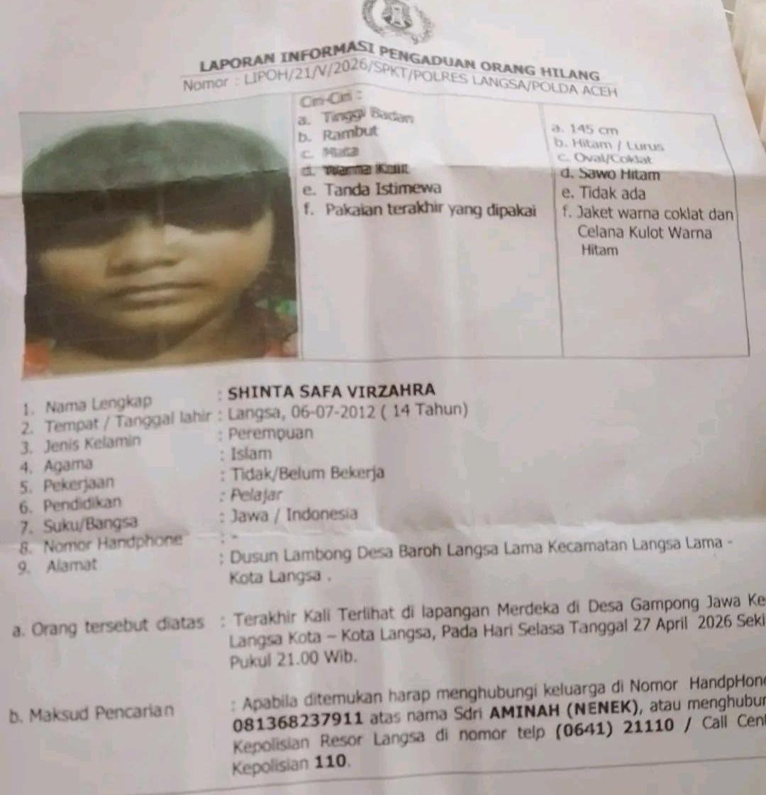 Diduga Dibawa ke Lampung, Remaja Asal Aceh Belum Ditemukan