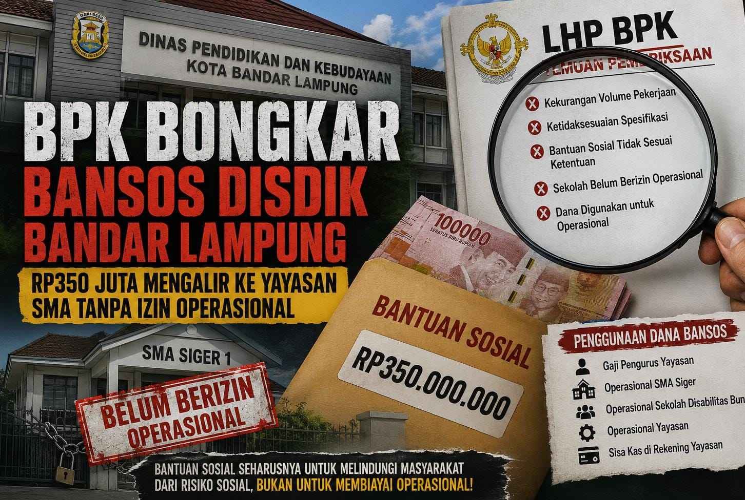 Dana Turun Dulu, Izin Belakangan? BPK Soroti Bansos RP350 Juta Disdik Untuk Yayasan SPB