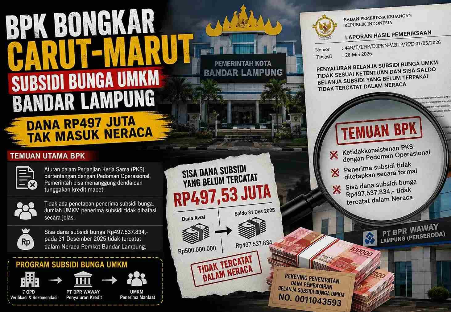 Program Pinjaman Bunga 0 Persen Wali Kota Bandar Lampung Disorot BPK, Dana Rp497 Juta Tak Tercatat