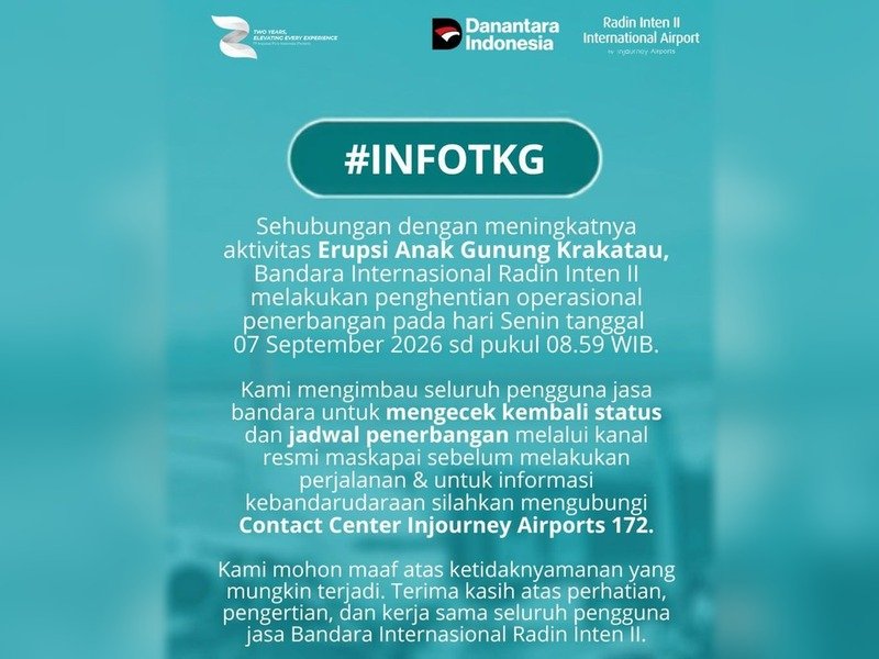 Bandara Raden Inten II Tutup Sementara, Penerbangan Dihentikan hingga 08.59 WIB