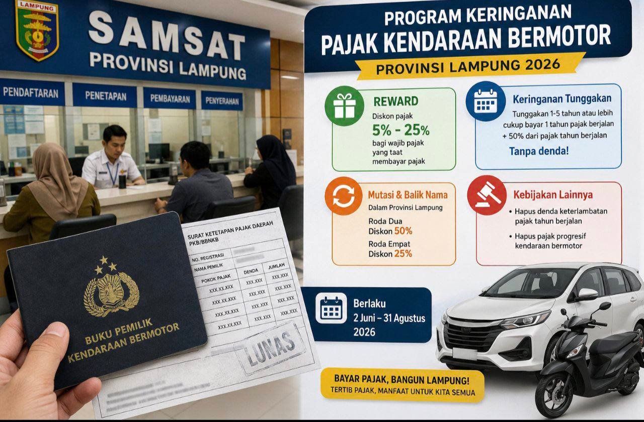 Tunggakan Pajak Kendaraan di Lampung Kini Cukup Bayar 1,5 Tahun Pajak