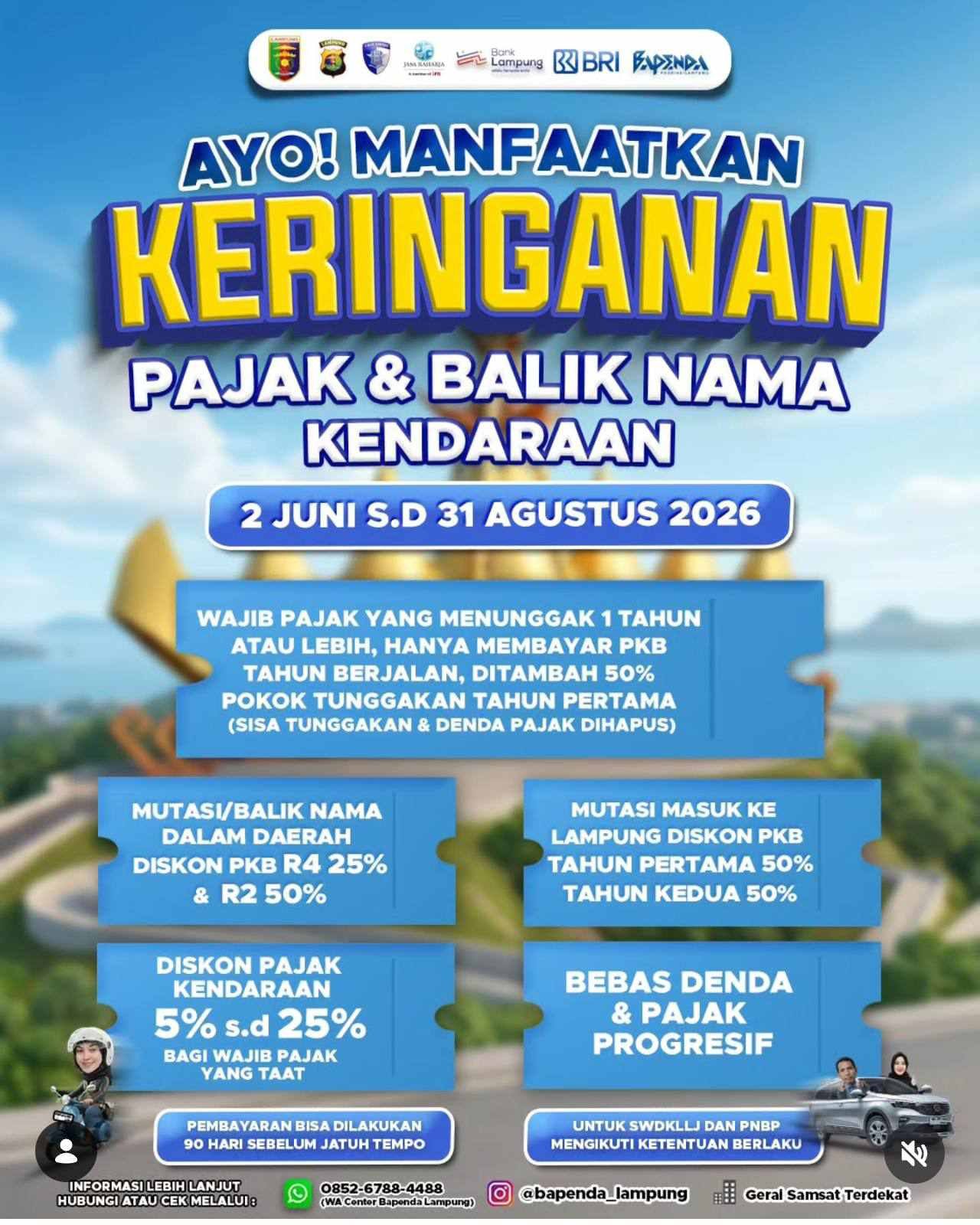 Program Keringanan Pajak Kendaraan Lampung 2026 Dimulai 2 Juni, Simak Aturan Terbarunya