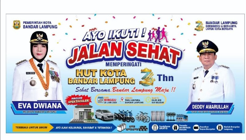 Jalan Sehat HUT ke-344 Bandar Lampung Berhadiah Rumah dan Mobil, Pemkot Siapkan 200 Ribu Kupon