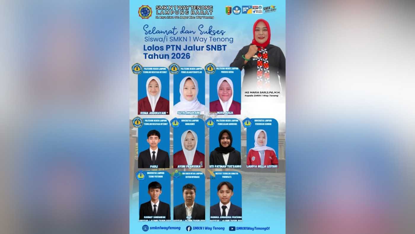SMKN 1 Waytenong Cetak Prestasi, 9 Siswa Lolos PTN Jalur SNBT 2026