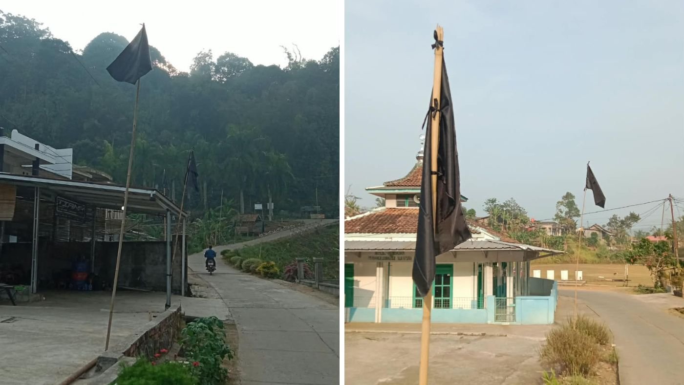Protes  kepada pemerintah terkait legalitas tanah masyarakat Sukapura Kecamatan Sumberjaya serentak Kibarkan bendera hitam.