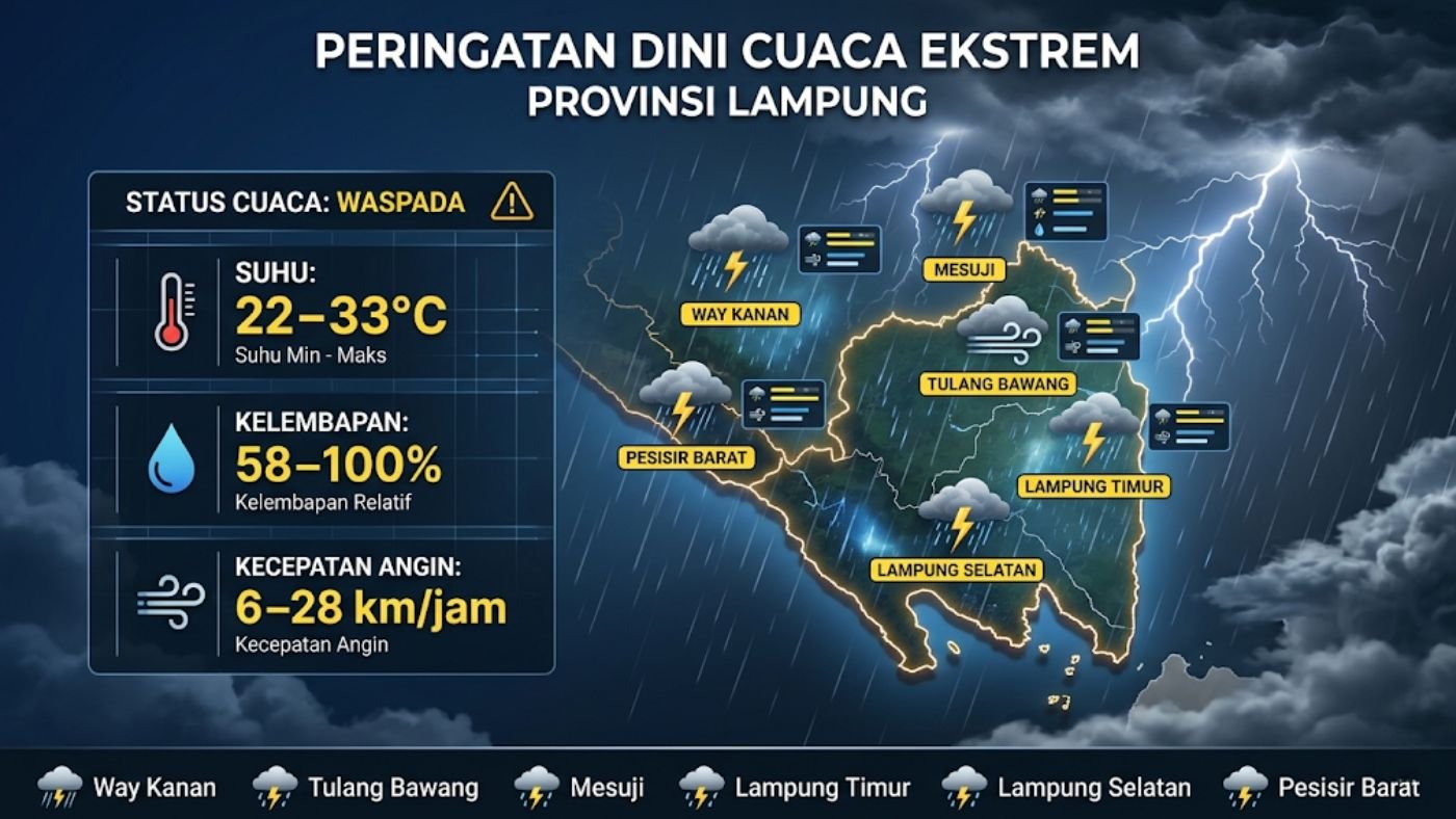 Peringatan Dini BMKG Lampung: Waspada Hujan Lebat, Petir, dan Angin Kencang