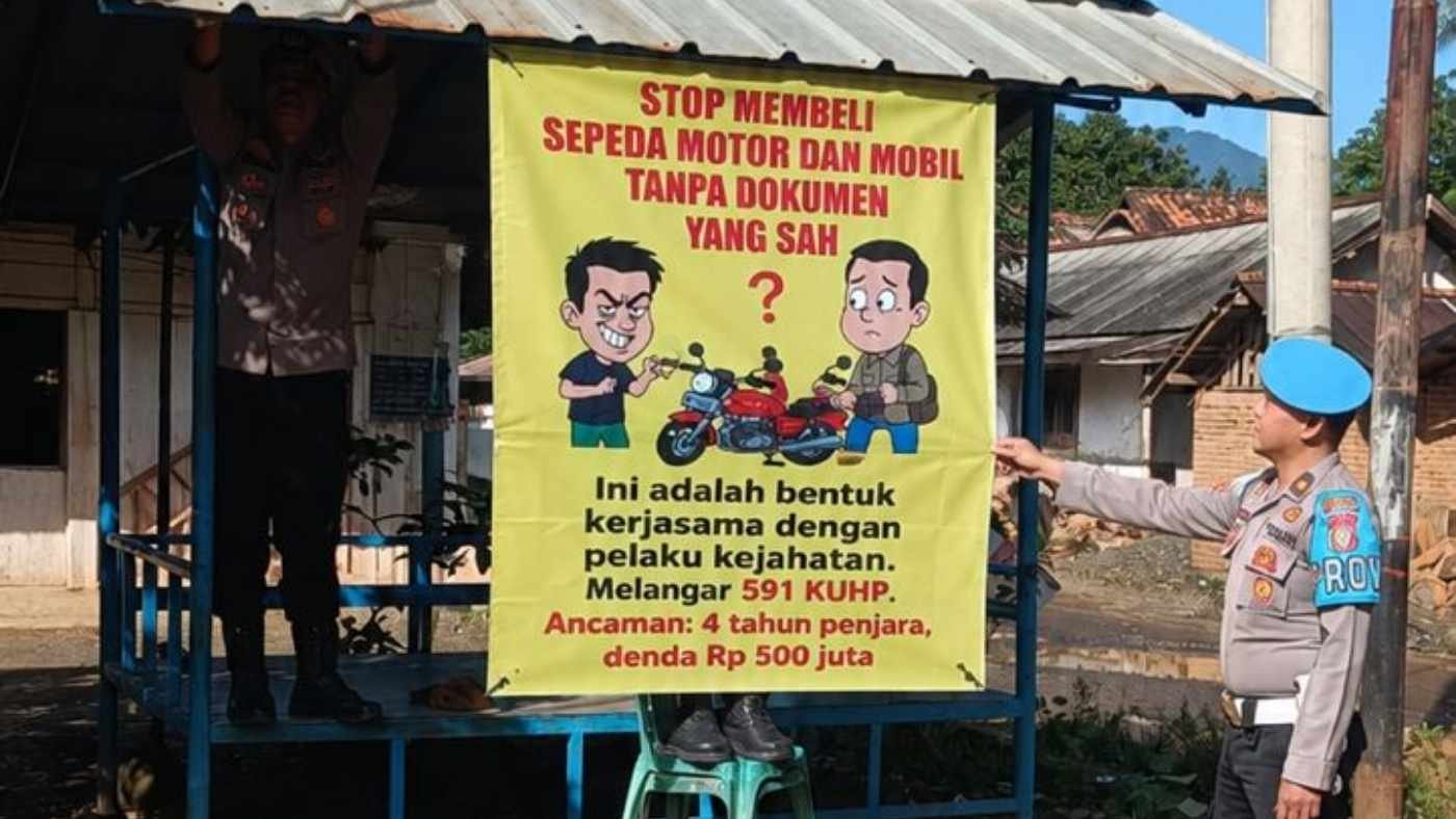 Polsek Tanjung Raja Pasang Banner Larangan Kendaraan Bodong