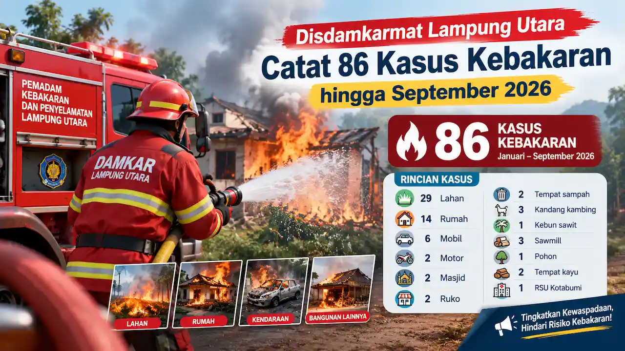 Disdamkarmat Lampung Utara Catat 86 Kasus Kebakaran hingga September 2026