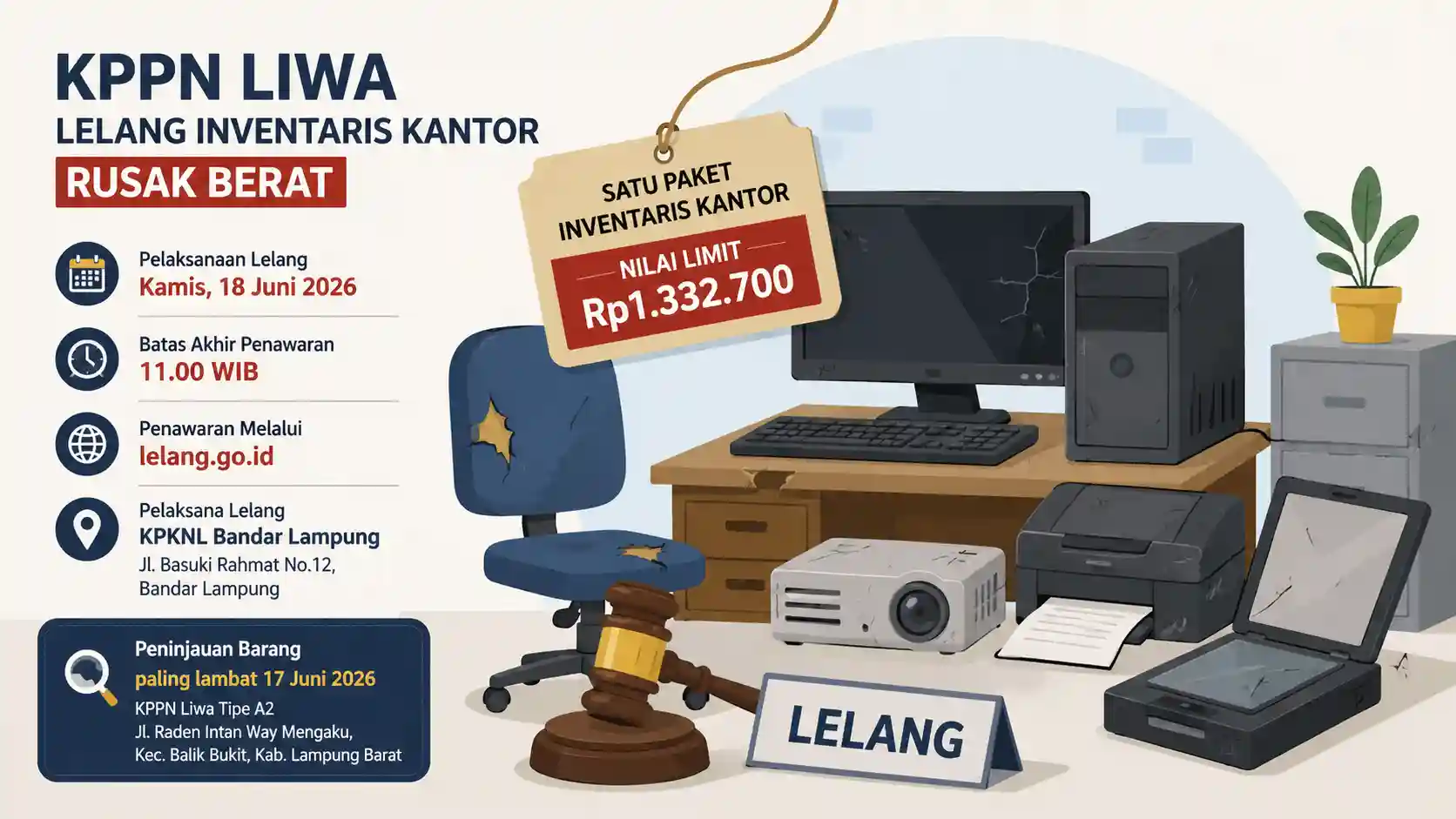 KPPN Liwa Buka Lelang BMN, Komputer hingga Printer Dijual