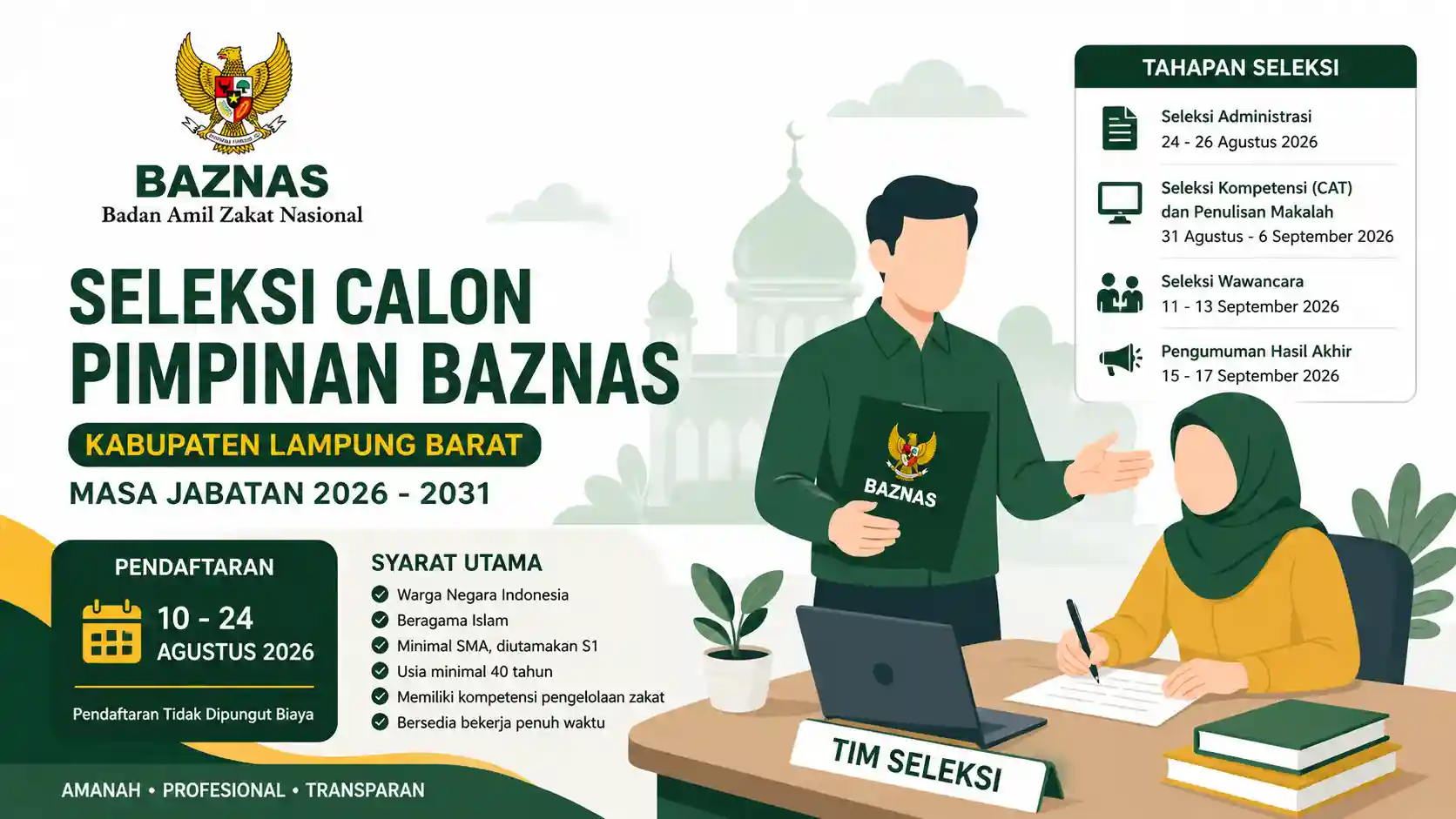 Seleksi Calon Pimpinan BAZNAS Lambar Dibuka, Pendaftaran 10-24 Agustus
