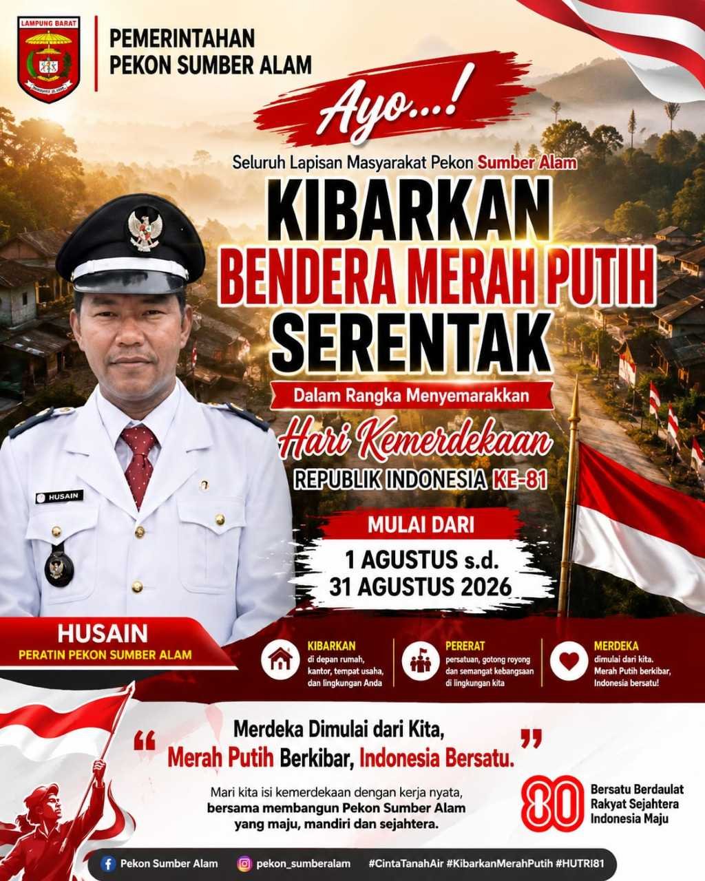 Sambut HUT ke-81 RI, Warga Pekon Sumber Alam Diajak Kibarkan Merah Putih Selama Agustus
