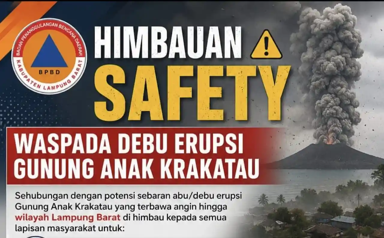 Abu Erupsi Anak Krakatau Terbawa Angin ke Lambar, BPBD Keluarkan Imbauan
