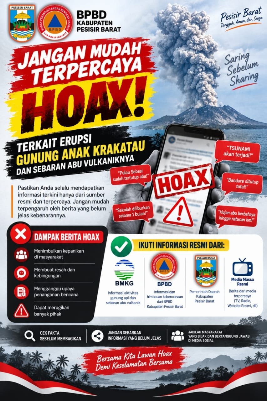 BPBD Pesbar Imbau Warga Tak Percaya Hoaks soal Aktivitas Gunung Anak Krakatau