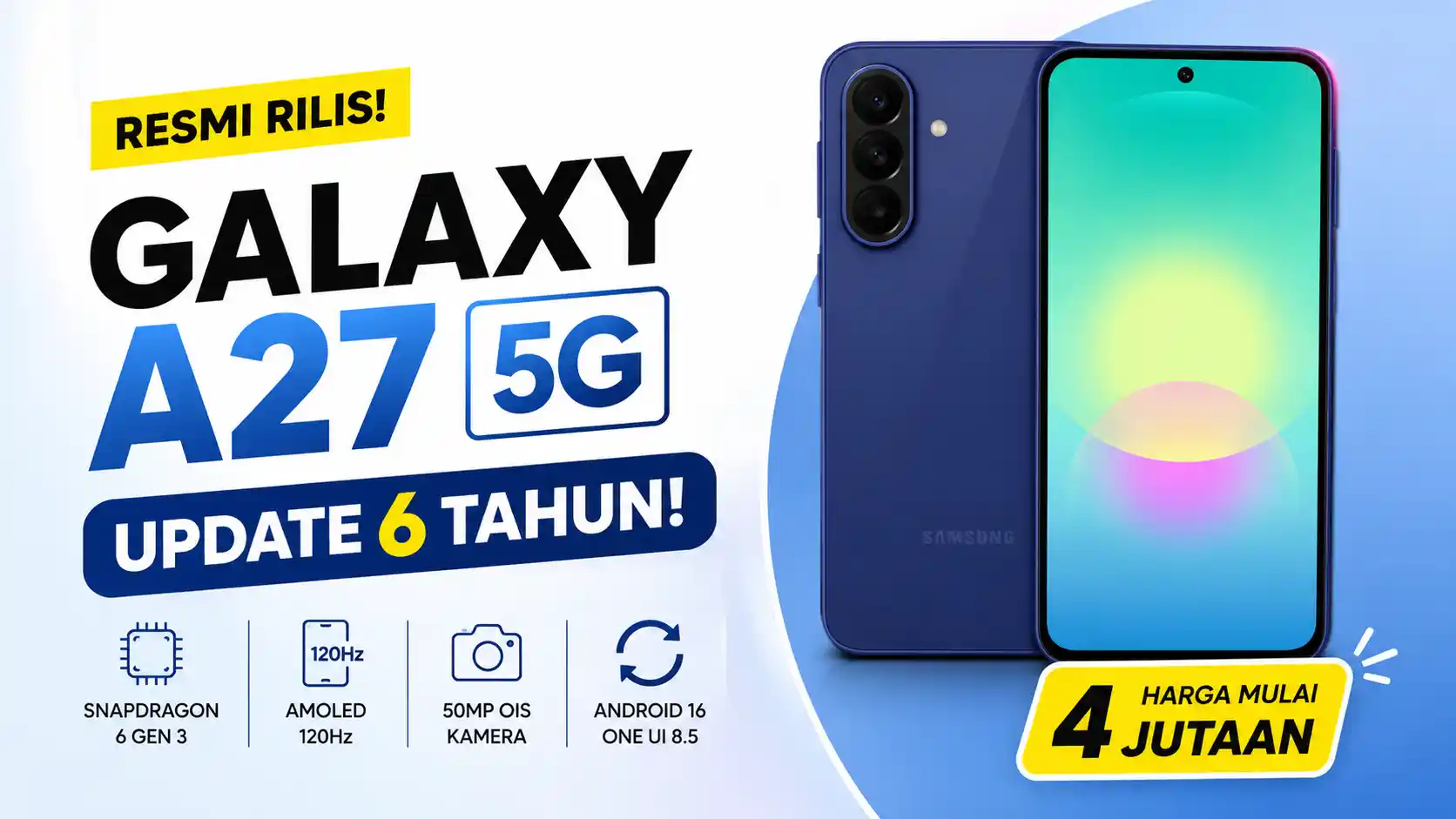 Samsung Galaxy A27 5G Resmi Dirilis, Harga Rp4 Jutaan Bawa Spek Premium