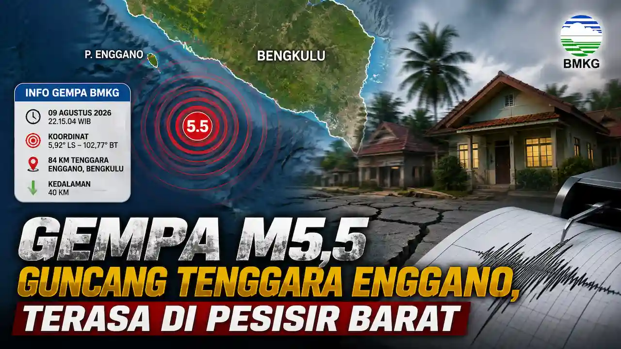 Gempa M5,5 Guncang Tenggara Enggano, Getarannya Terasa hingga Pesisir Barat
