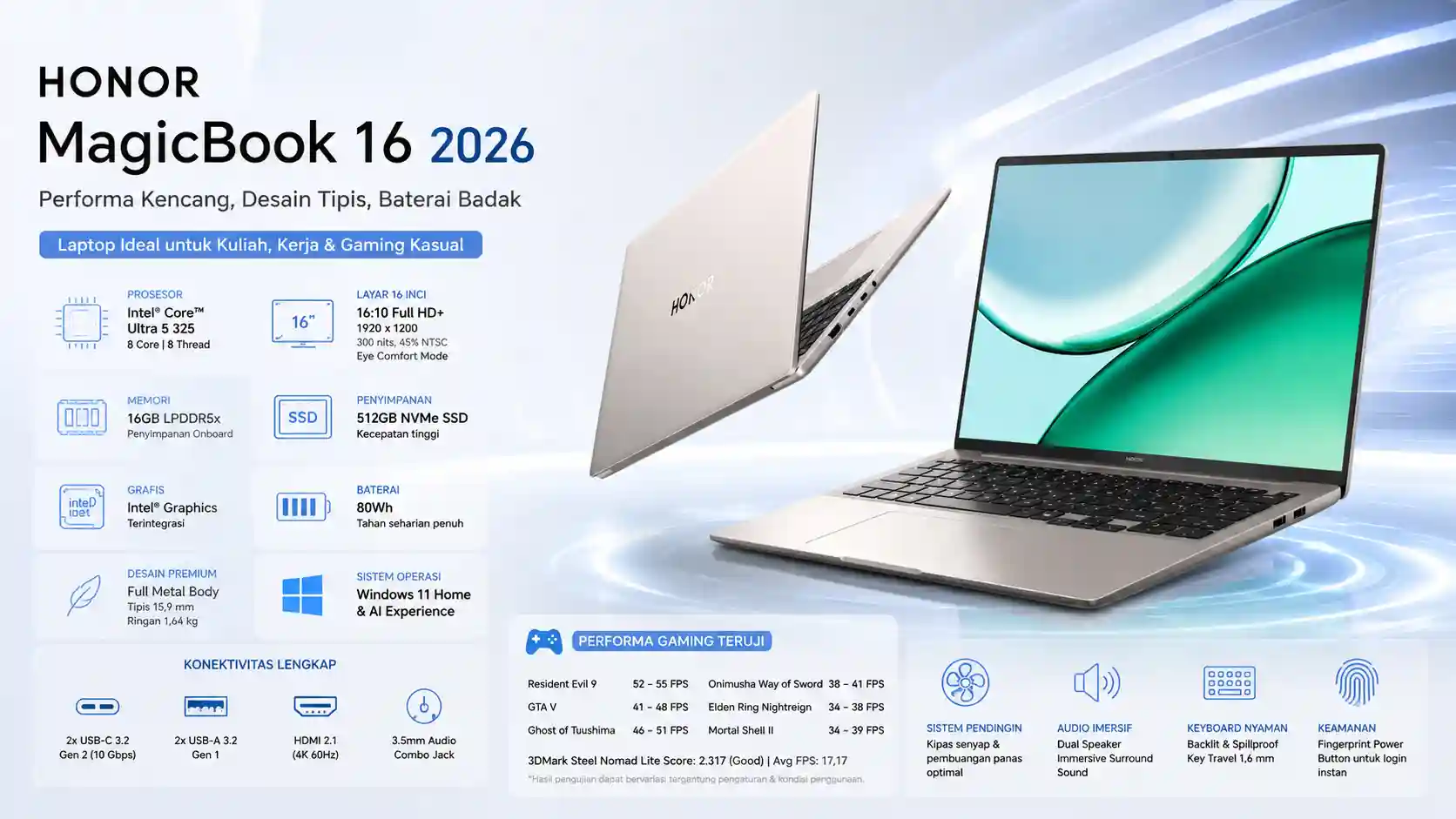 HONOR MagicBook 16 2026: Laptop Kuliah dan Gaming yang Makin Bertenaga