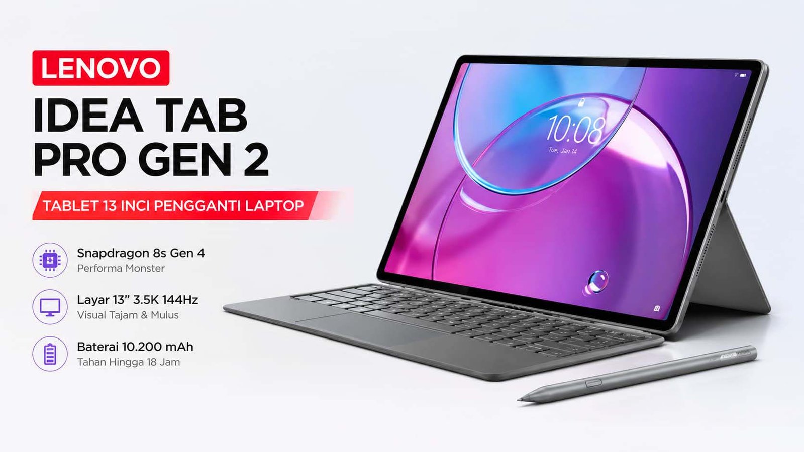 Lenovo Idea Tab Pro Gen 2 Resmi, Tablet Snapdragon 8s Gen 4 Rp9 Jutaan Pengganti Laptop