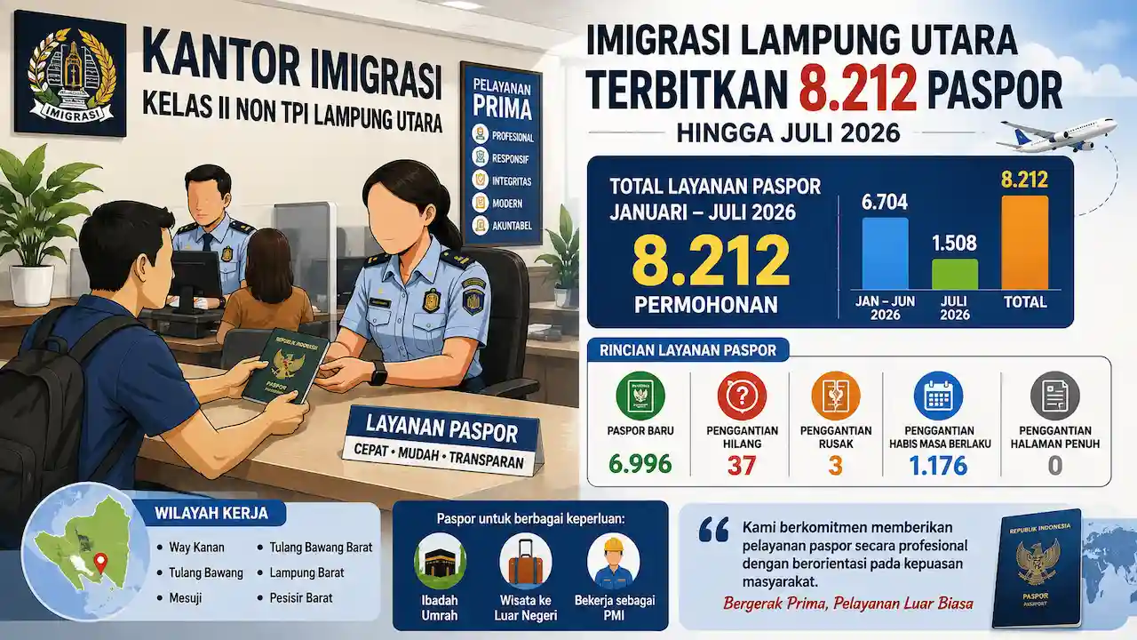 Imigrasi Lampung Utara Terbitkan 8.212 Paspor hingga Juli 2026