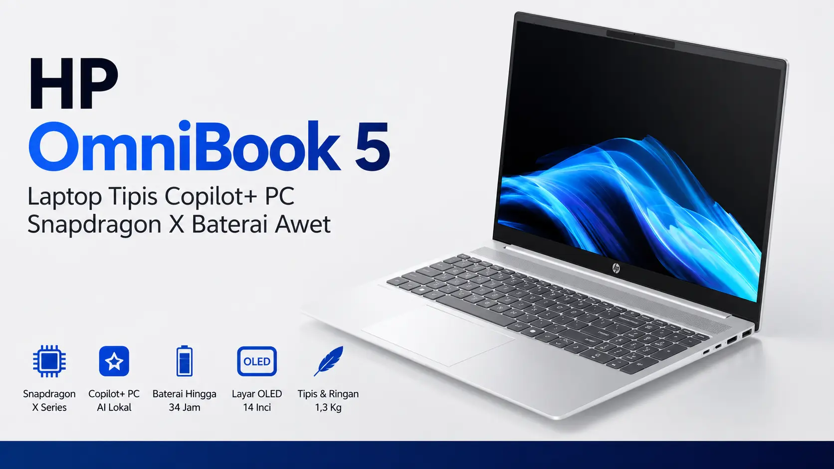 HP OmniBook 5: Laptop Copilot+ PC dengan Snapdragon X dan Baterai hingga 34 Jam