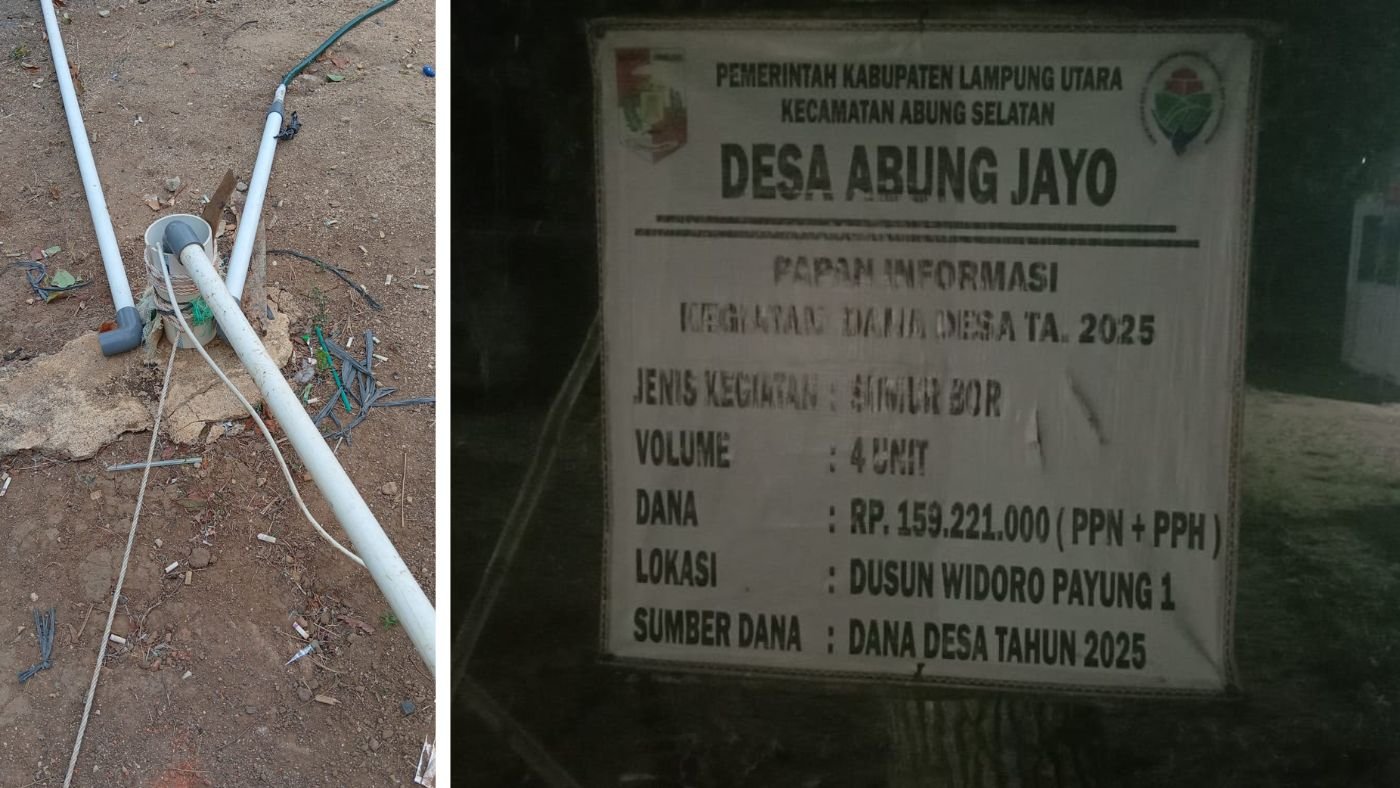 Empat Sumur Bor Dana Desa Abung Jayo Mangkrak, Anggaran Rp159 Juta Belum Tuntas