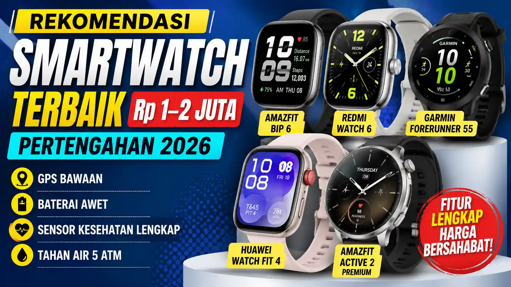 7 Smartwatch Terbaik Rp 1–2 Juta Pertengahan 2026, Amazfit hingga Garmin Masuk Daftar