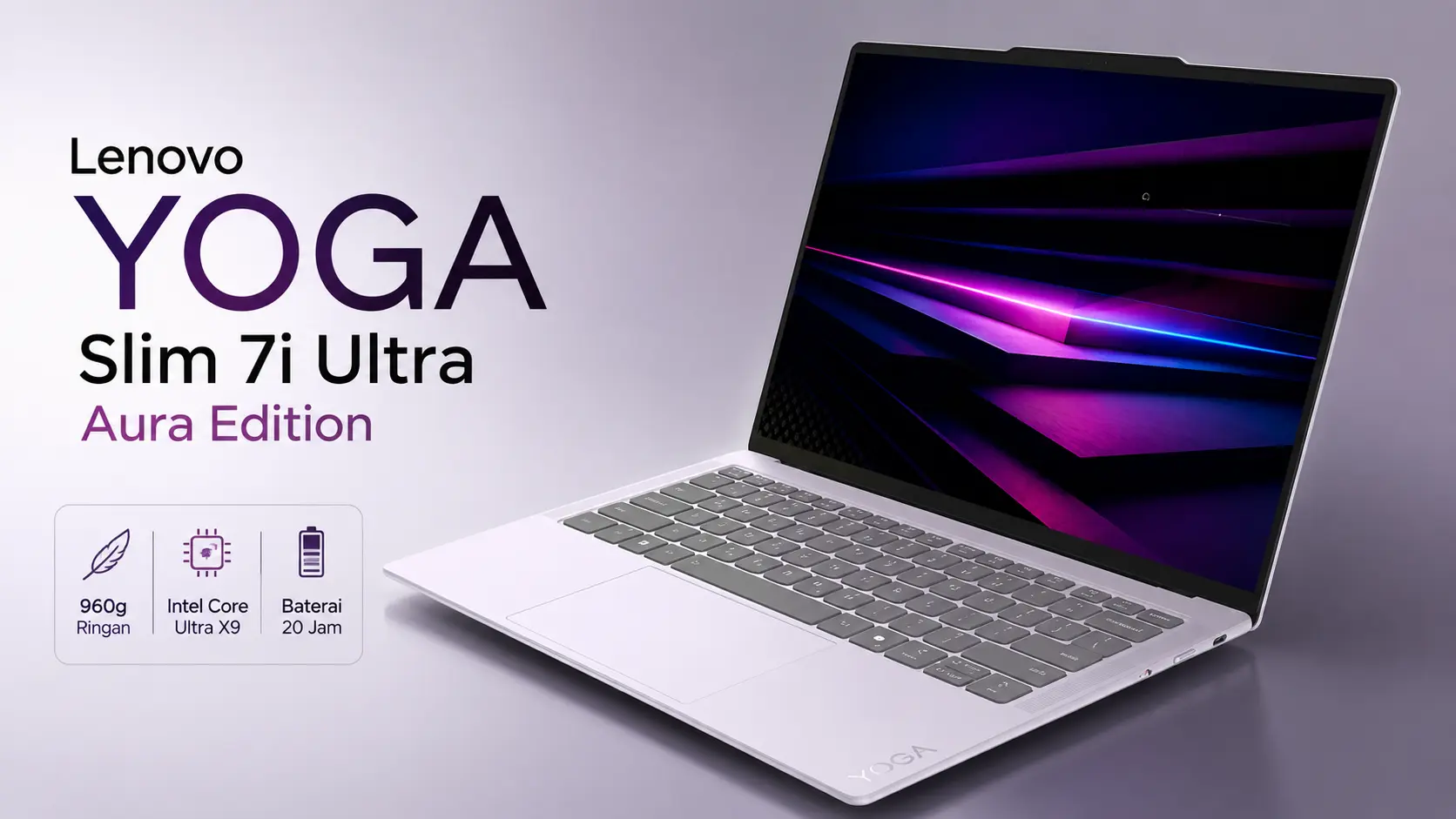 Lenovo Yoga Slim 7i Ultra Aura Edition, Laptop 960 Gram dengan Intel Core Ultra X9 dan Baterai 20 Jam